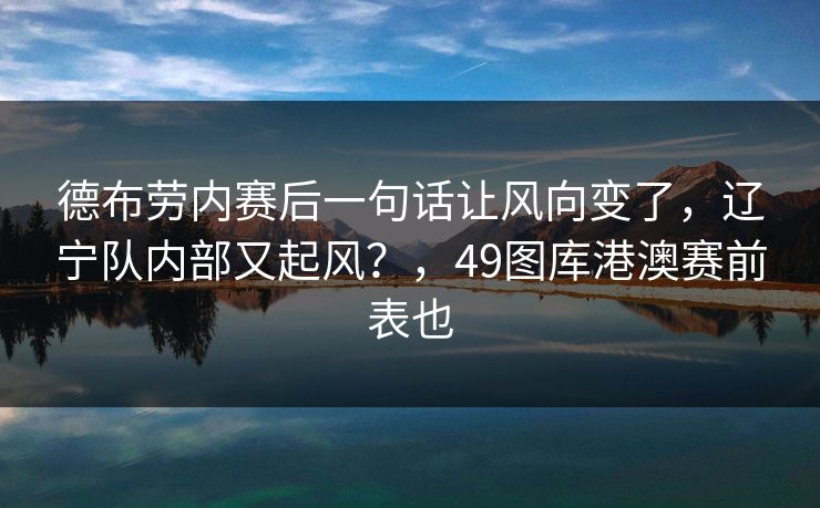 德布劳内赛后一句话让风向变了，辽宁队内部又起风？，49图库港澳赛前表也